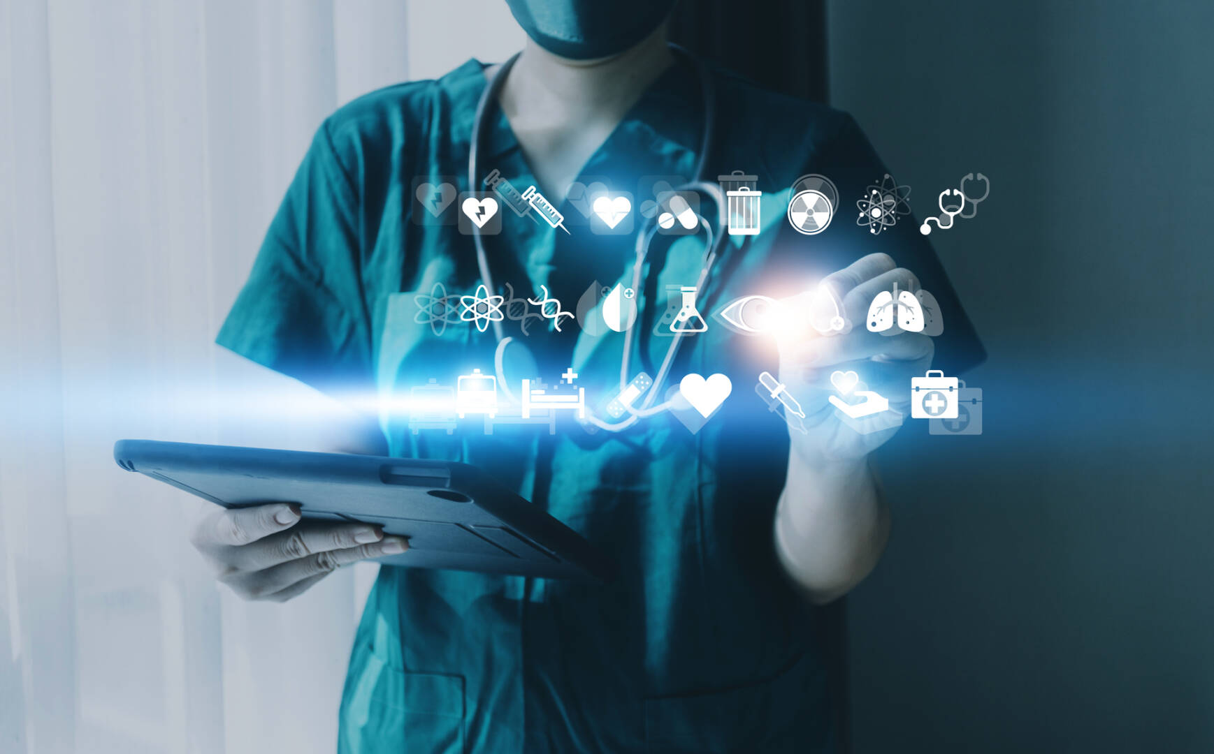 Medicine doctor or pharmacist use tablet or mobile phone.Health