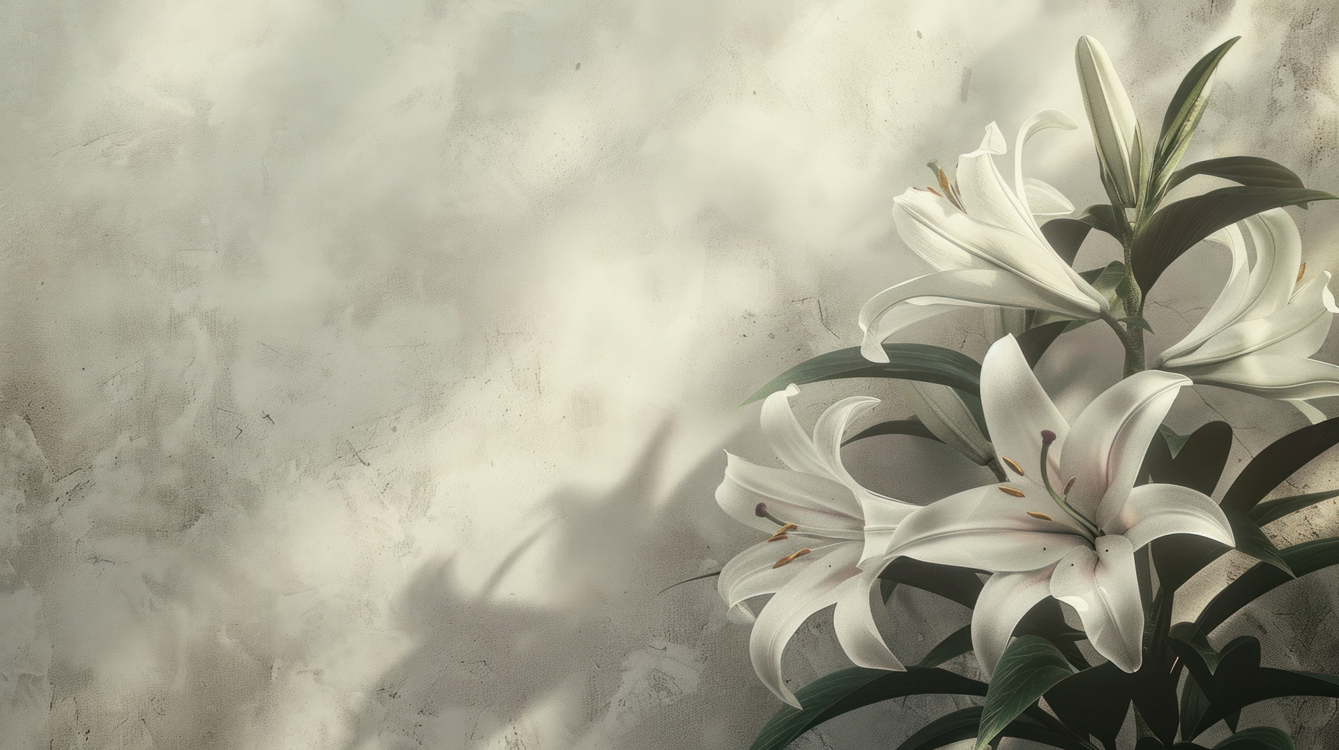 A serene design with a few Easter lilies at the top
