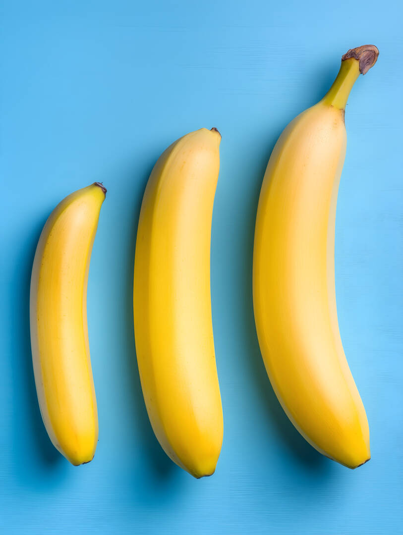 Three bananas of different sizes, the concept of male reproductive organ size variation.