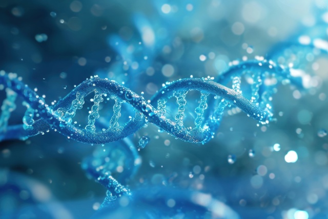 the dna in a blue background