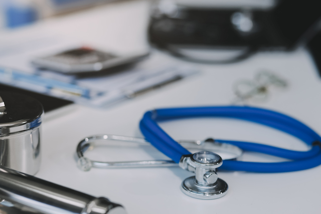 Stethoscope with prescription clipboard and Laptop ,Doctor worki