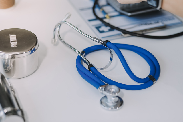 Stethoscope with prescription clipboard and Laptop ,Doctor worki